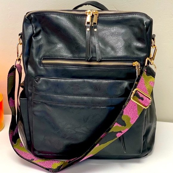 Brand NEW~Camden Bag w/ Metallic Lavender Camo Crossbody Strap 💜💚 - Picture 1 of 11